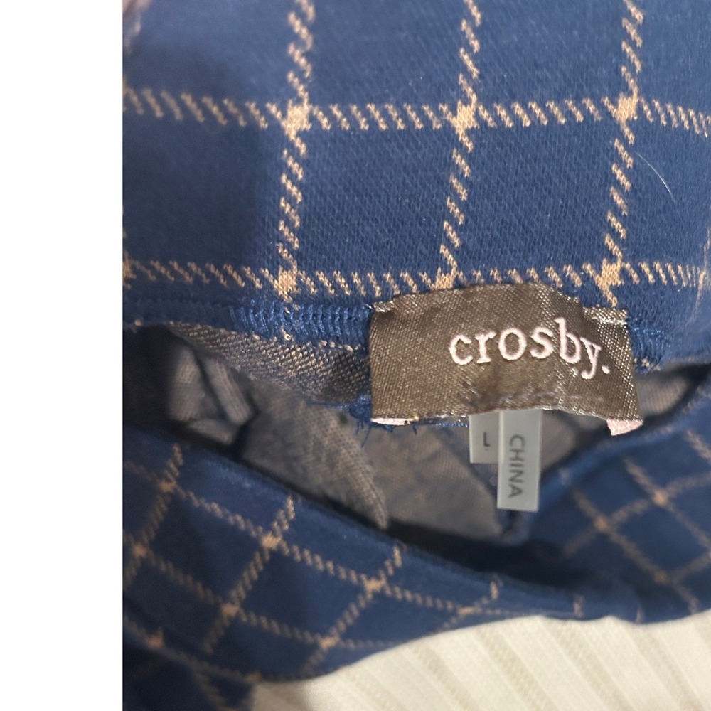 Crosby Blue Gold Plaid Wide Leg Pants Stretch Preppy Corpcore Trousers Sz L Chic - Picture 4 of 6